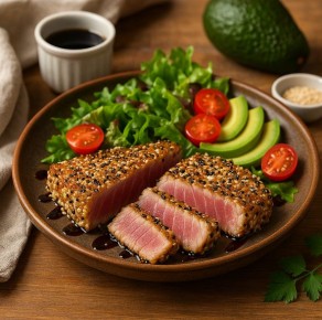 Тунец на гриле с кунжутной корочкой